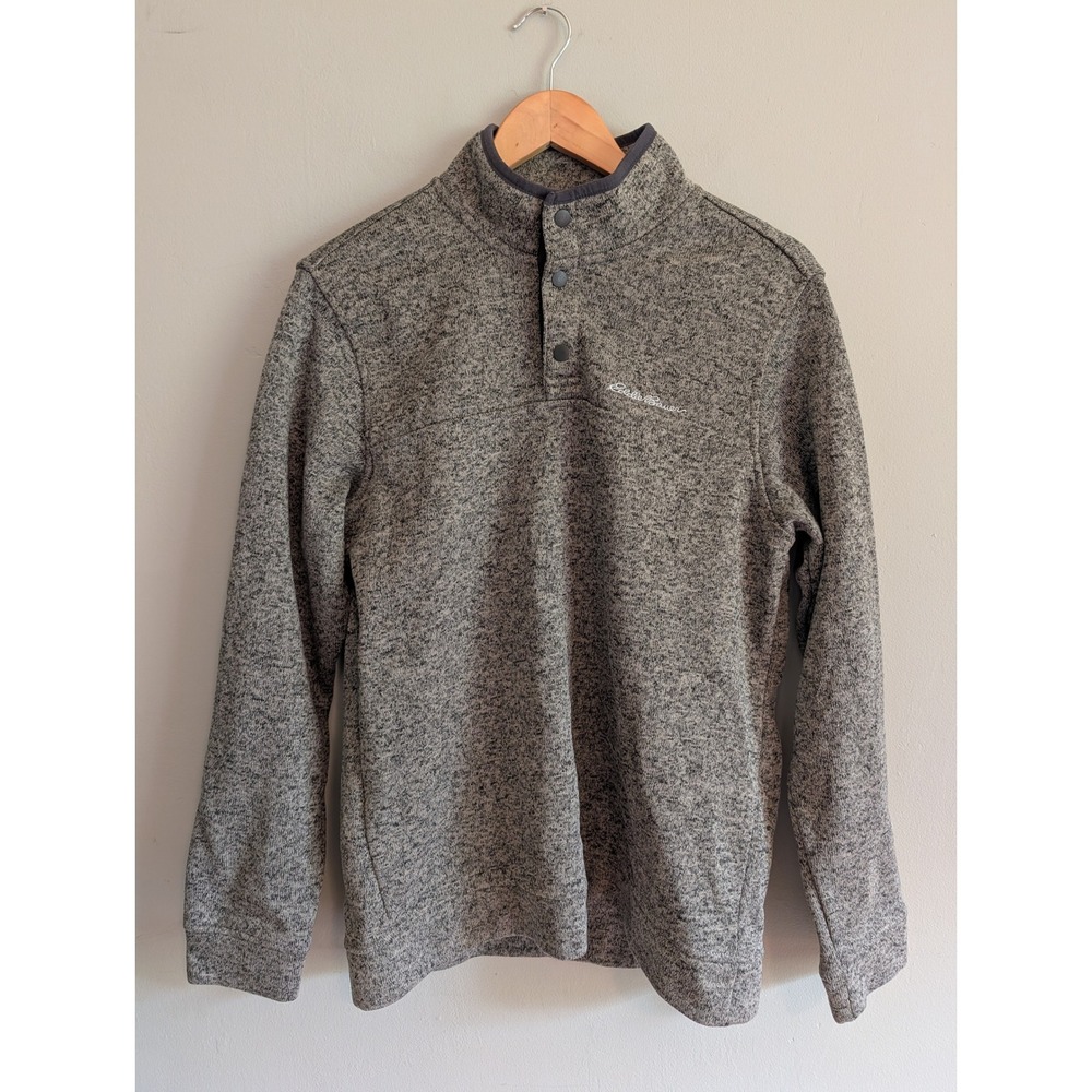 Eddie Bauer Mens Radiator Fleece Snap Mock Pullover Gray Heather Gorpcore Large